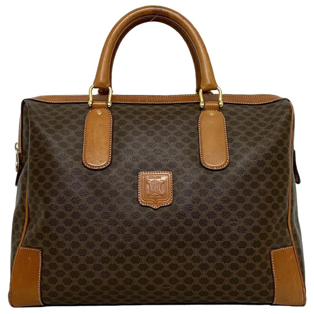 Celine Boston Bag Brown Beige Macadam Travel All over Retro Zipper Closure